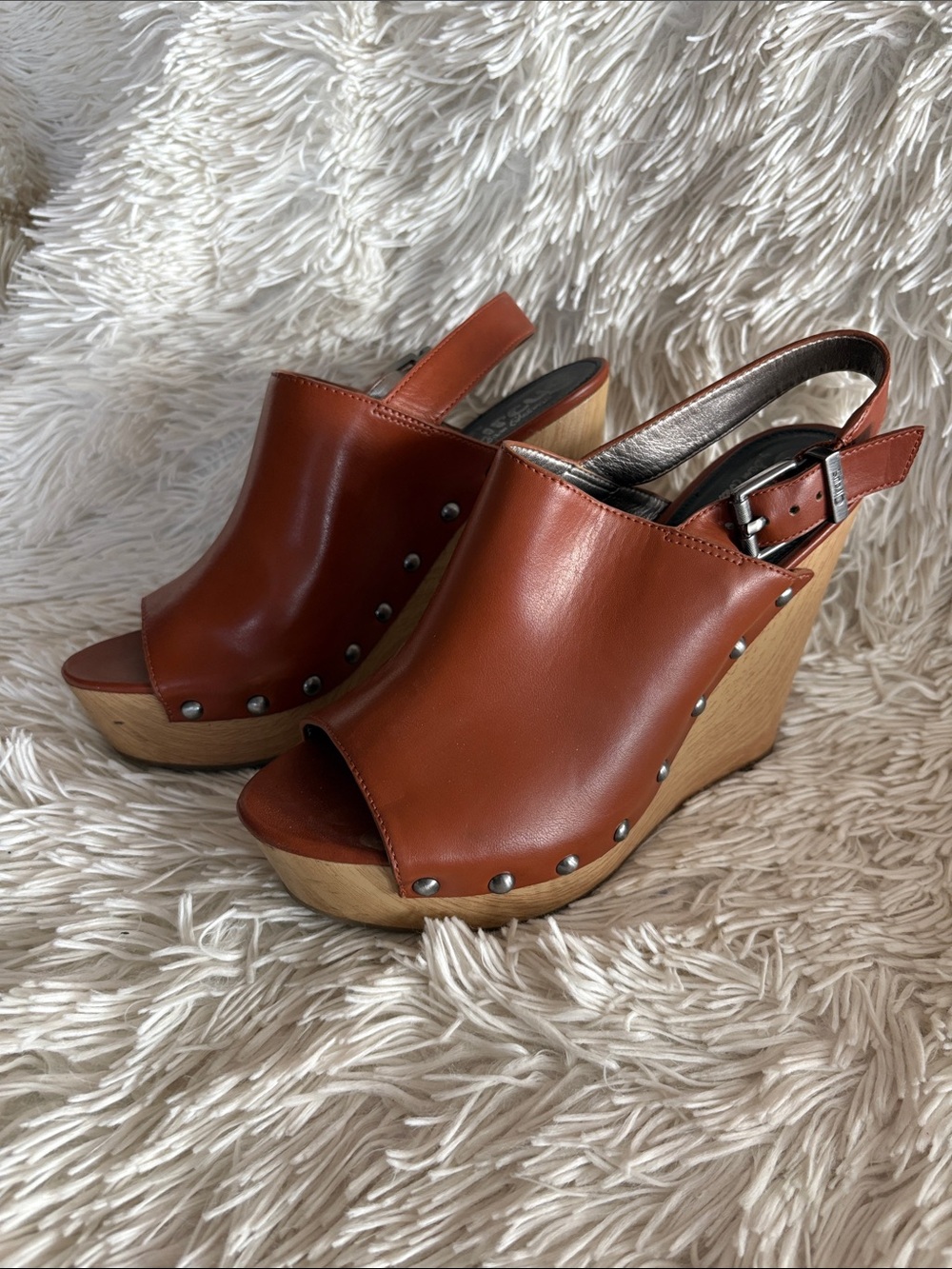 Circus by Sam Edelman Tan Leather Peep-Toe Wedge Sandals